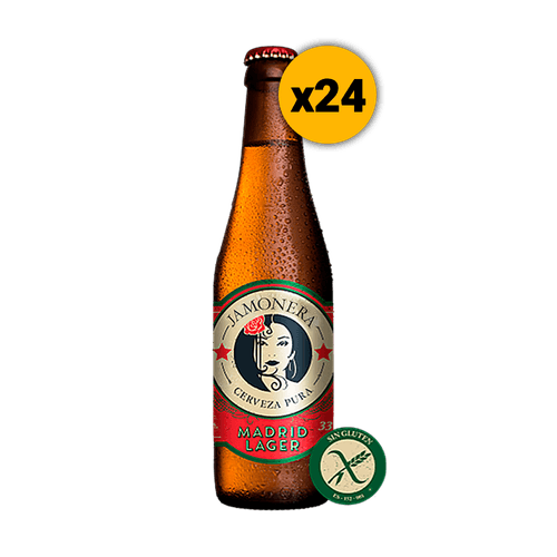Pack 24 Cervezas Jamonera Madrid Lager Sin Gluten  Botella 330ml